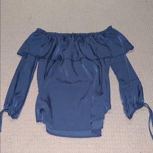 Blue Silk Off the Shoulder Top